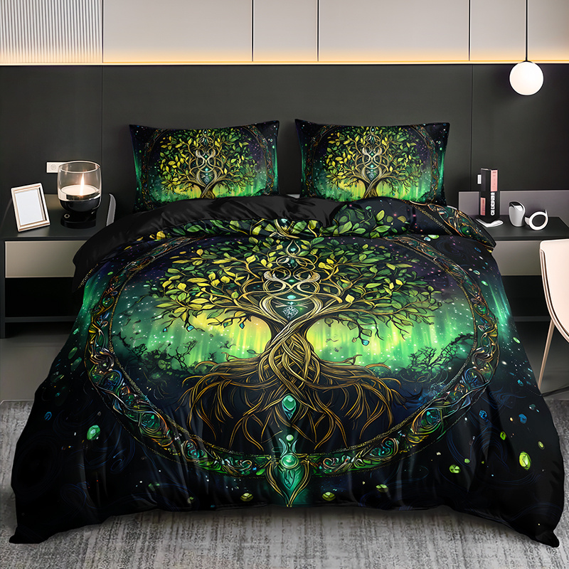 Luxury Lifestyle Gifts - Baum des Lebens, mystisches grünes Licht-Bettwäsche-Set,